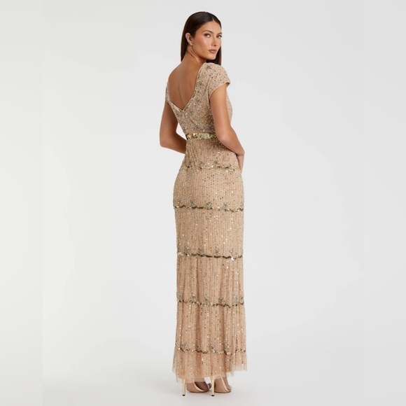 MAC DUGGAL 9089 NWT Cap Sleeve Sweetheart Neckline Beaded Sequin Column Gown - Picture 3 of 11